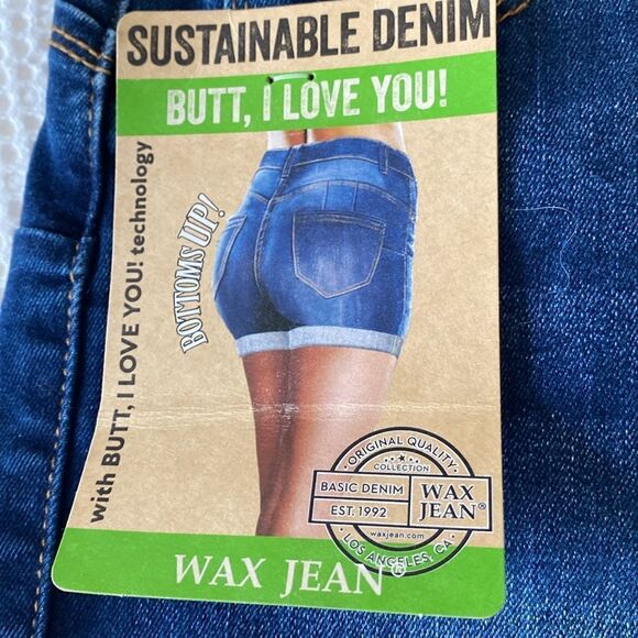 New Wax Jean Dark Wash Cuffed High Waisted Shorts - Picture 2 of 5